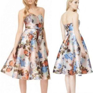 Chi Chi London Elmaya Strapless Sweetheart Pink Floral Bow Flare Midi Dress 6